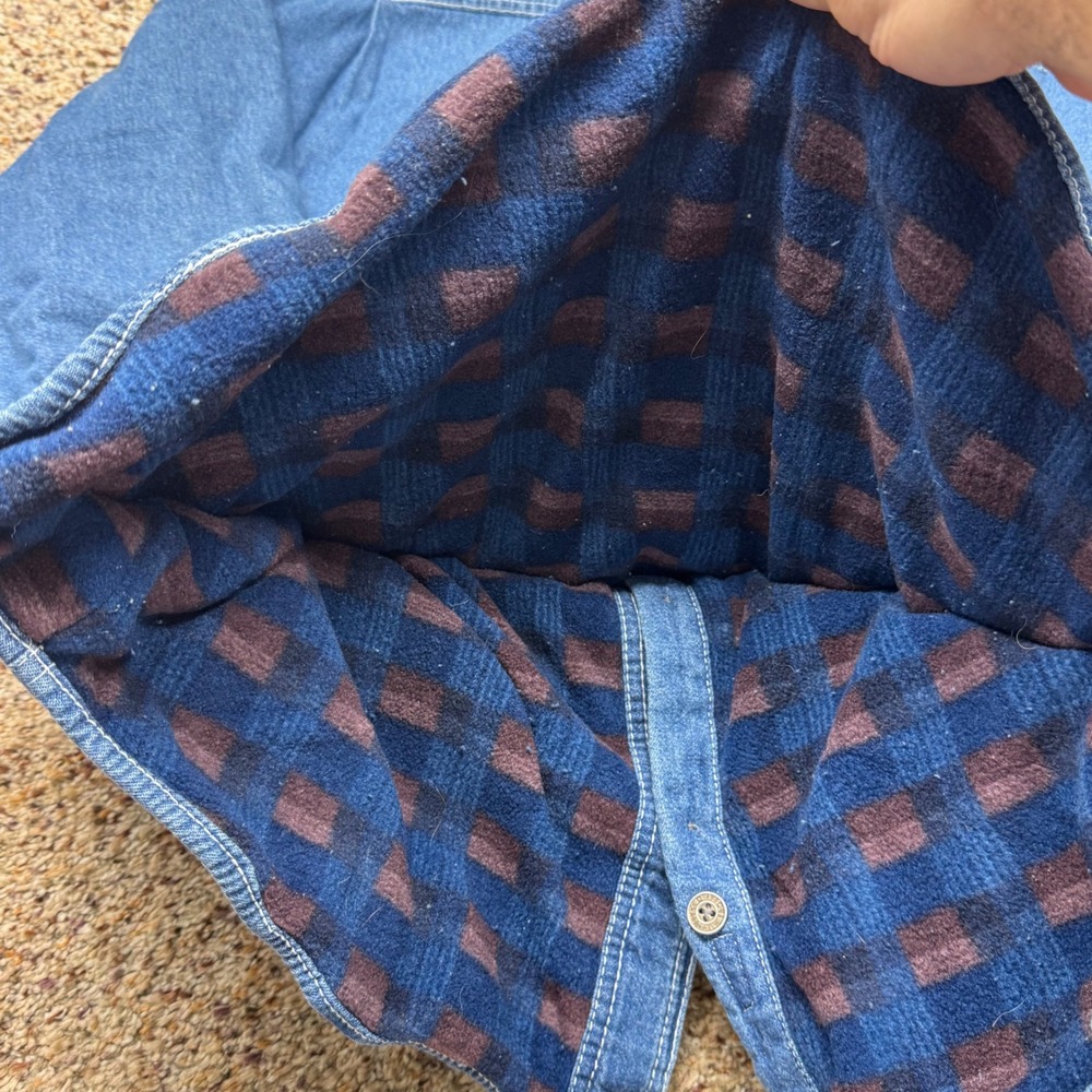 Levi Strauss Mens Denim Shirt Jacket Fleece Lined Blue Plaid Medium RN107622 - Picture 5 of 9